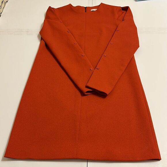 Tibi women’s paprika color button sleeves crepe shift mini dress size 2 - Picture 10 of 11